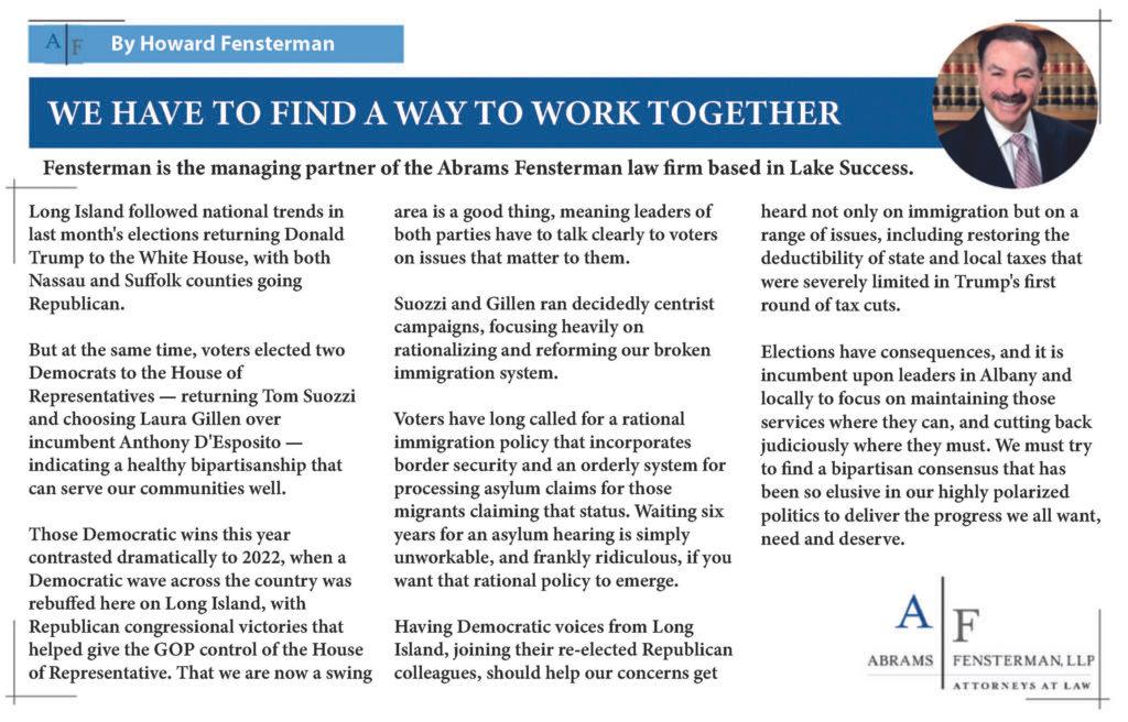 Howard Fensterman Op-Ed in Long Island Press: Call for Bipartisanship Thumbnail