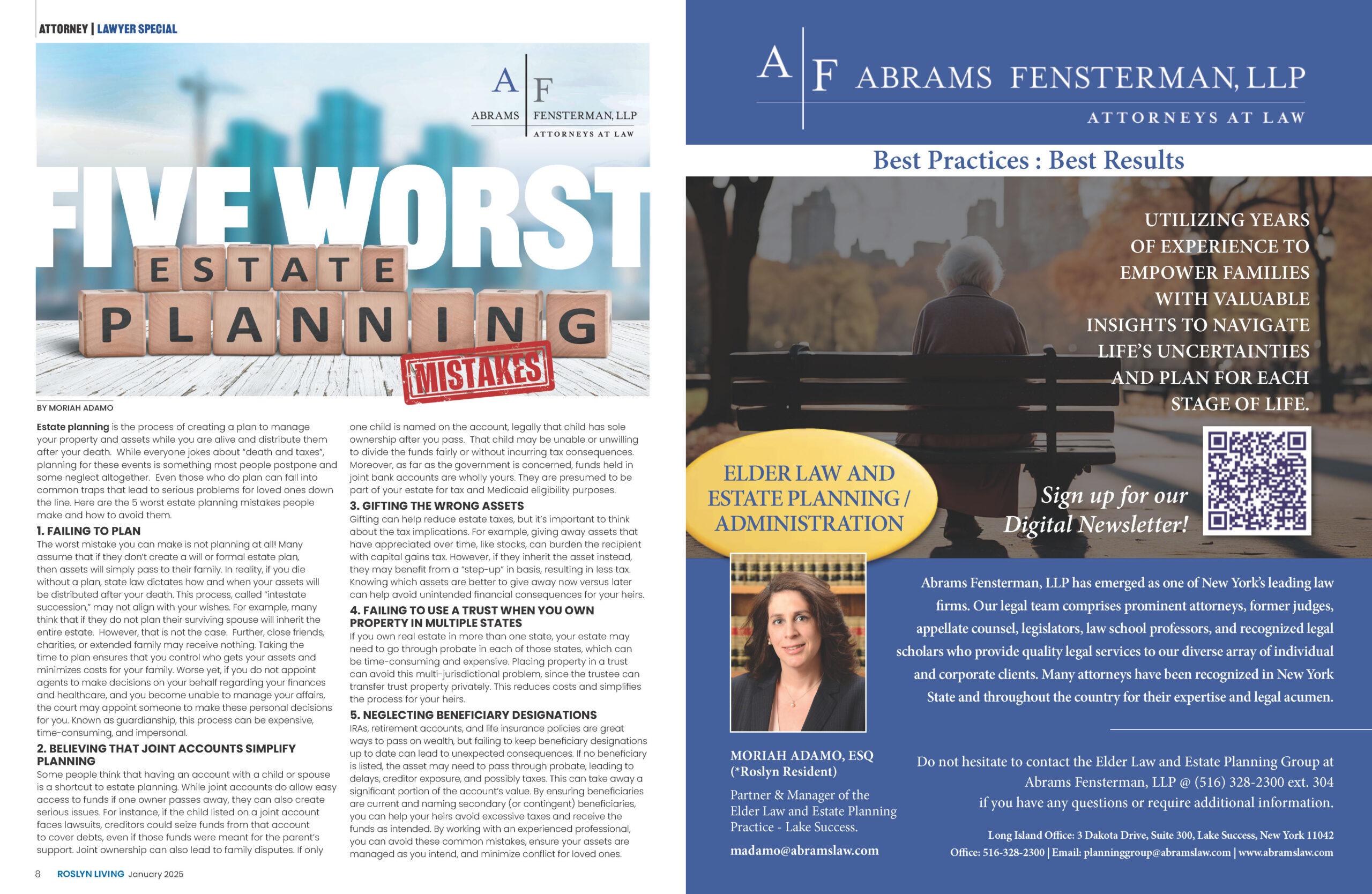 Five Worst Estate Planning Mistakes: Moriah Adamo Featured in Roslyn Living Thumbnail