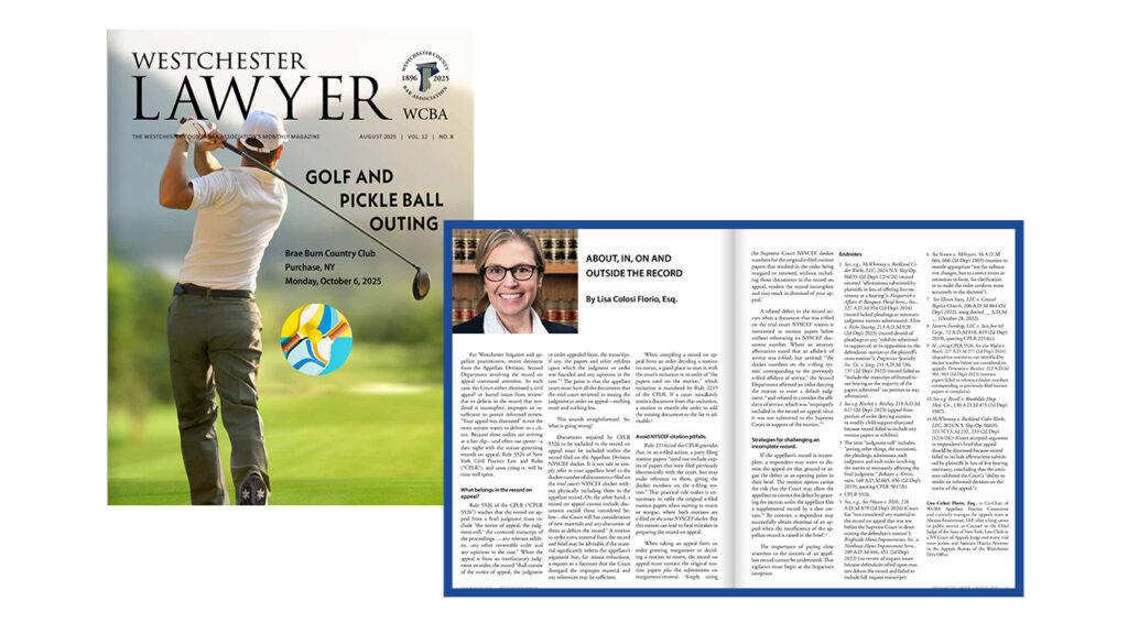 Avoiding Pitfalls in Appellate Records: Lisa Colosi Florio Featured in Westchester Lawyer Thumbnail