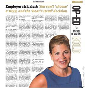 Rachel Demarest Gold Employer Risk Alert: 1099 Misclassification & Boar’s Head Appellate Win