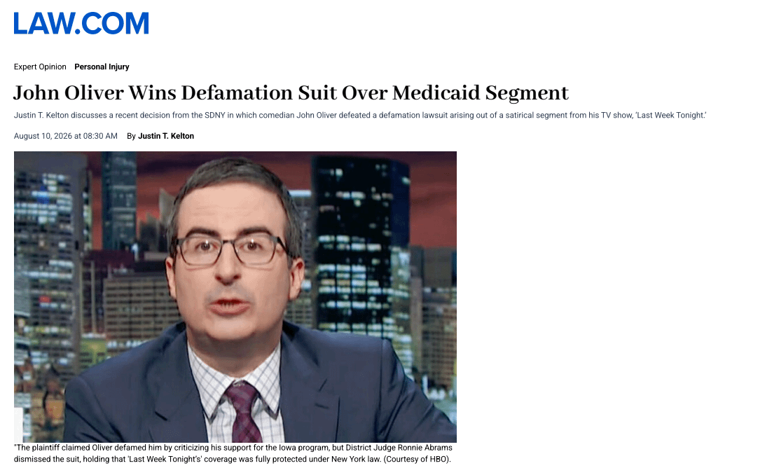 Justin Kelton: Expert Opinion | Comedian John Oliver Wins Defamation Lawsuit Thumbnail