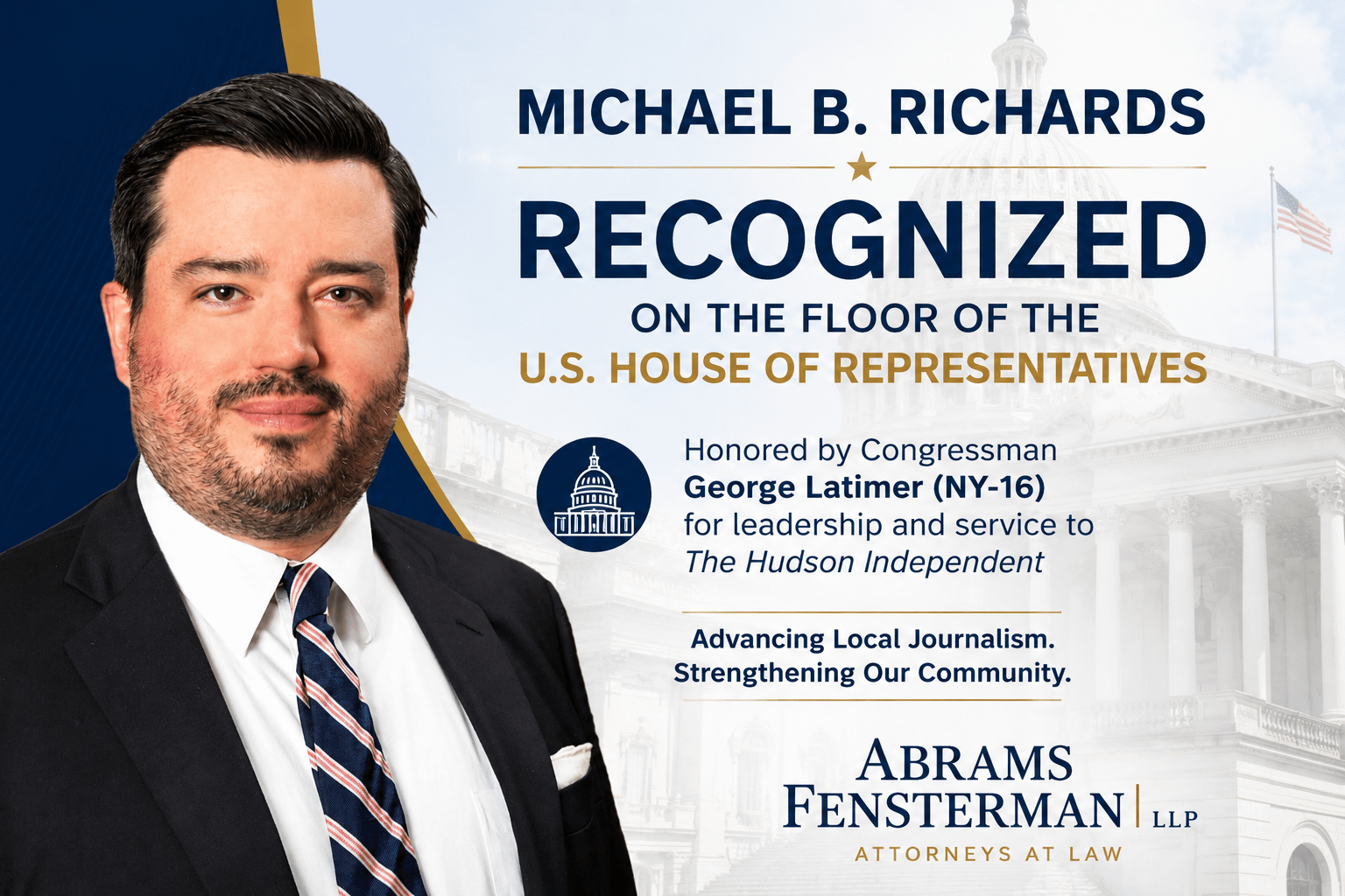 Michael B. Richards Recognized on the Floor of the U.S. House of Representatives for Leadership Supporting Local Journalism Thumbnail